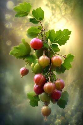 Rote Stachelbeeren am Strauch